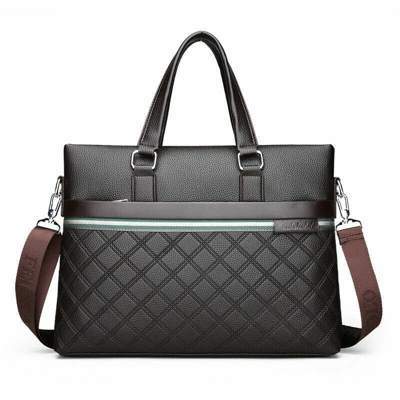 Men Black Leather Business Briefcase Shoulder Handbag Laptop Bag Messenger Totes