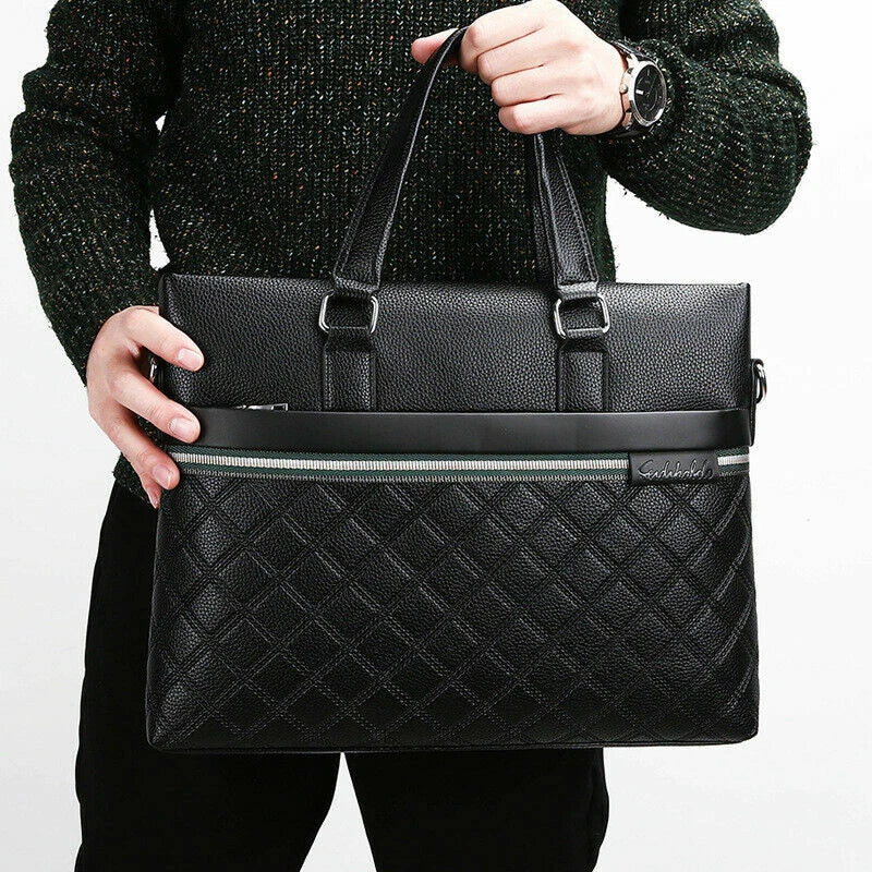 Men Black Leather Business Briefcase Shoulder Handbag Laptop Bag Messenger Totes