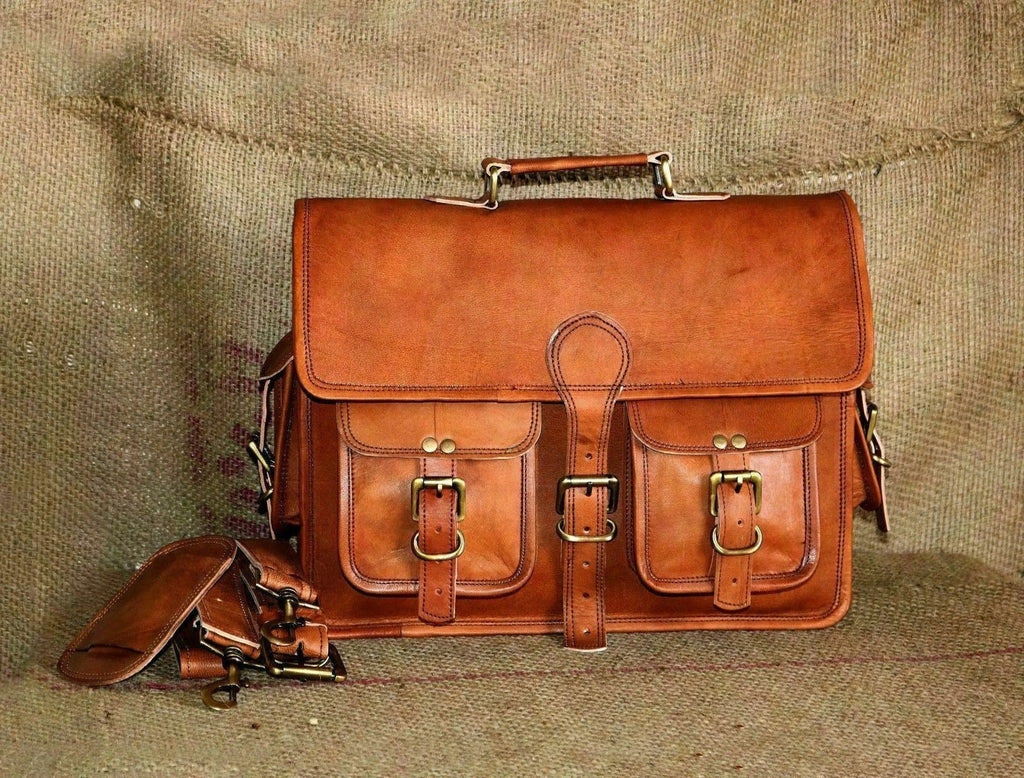 Genuine Leather Vintage Laptop Messenger Briefcase Bag Satchel Handmade Men's